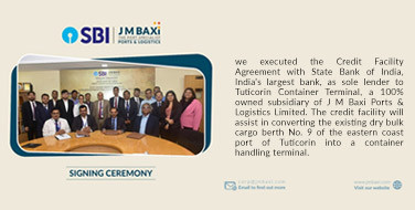 Tuticorin Container Terminal, a 100% owned subsidiary of J M Baxi Ports & Logistics